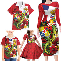 Hawaii And Tonga Family Matching Long Sleeve Bodycon Dress and Hawaiian Shirt King Kalakaua Tribal Gecko Tongan Ngatu LT14 - Polynesian Pride