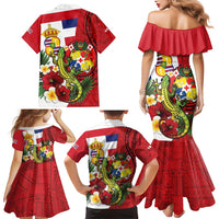 Hawaii And Tonga Family Matching Mermaid Dress and Hawaiian Shirt King Kalakaua Tribal Gecko Tongan Ngatu LT14 - Polynesian Pride