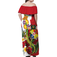 Hawaii And Tonga Family Matching Off Shoulder Maxi Dress and Hawaiian Shirt King Kalakaua Tribal Gecko Tongan Ngatu LT14 - Polynesian Pride