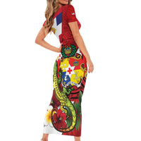 Hawaii And Tonga Family Matching Short Sleeve Bodycon Dress and Hawaiian Shirt King Kalakaua Tribal Gecko Tongan Ngatu LT14 - Polynesian Pride