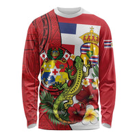 Hawaii And Tonga Long Sleeve Shirt King Kalakaua Tribal Gecko Tongan Ngatu