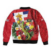 Hawaii And Tonga Sleeve Zip Bomber Jacket King Kalakaua Tribal Gecko Tongan Ngatu