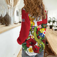 Hawaii And Tonga Women Casual Shirt King Kalakaua Tribal Gecko Tongan Ngatu LT14 - Polynesian Pride
