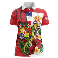 Hawaii And Tonga Women Polo Shirt King Kalakaua Tribal Gecko Tongan Ngatu LT14 Female Red - Polynesian Pride