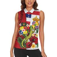 Hawaii And Tonga Women Sleeveless Polo Shirt King Kalakaua Tribal Gecko Tongan Ngatu