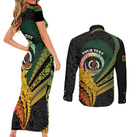 Personalised Vanuatu Independence Day Couples Matching Short Sleeve Bodycon Dress and Long Sleeve Button Shirt July 30 Pig Tusk Long God Yumi Stanap LT14 - Polynesian Pride