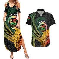 Personalised Vanuatu Independence Day Couples Matching Summer Maxi Dress and Hawaiian Shirt July 30 Pig Tusk Long God Yumi Stanap LT14 Black - Polynesian Pride