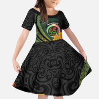Personalised Vanuatu Independence Day Family Matching Off Shoulder Maxi Dress and Hawaiian Shirt July 30 Pig Tusk Long God Yumi Stanap LT14 Daughter's Dress Black - Polynesian Pride