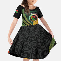Personalised Vanuatu Independence Day Family Matching Puletasi and Hawaiian Shirt July 30 Pig Tusk Long God Yumi Stanap LT14 Daughter's Dress Black - Polynesian Pride