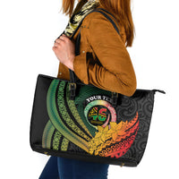 Personalised Vanuatu Independence Day Leather Tote Bag July 30 Pig Tusk Long God Yumi Stanap LT14 Black - Polynesian Pride