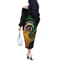 Personalised Vanuatu Independence Day Off The Shoulder Long Sleeve Dress July 30 Pig Tusk Long God Yumi Stanap LT14 - Polynesian Pride
