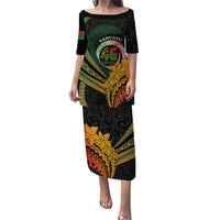 Personalised Vanuatu Independence Day Puletasi July 30 Pig Tusk Long God Yumi Stanap LT14 Long Dress Black - Polynesian Pride