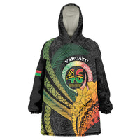 Personalised Vanuatu Independence Day Wearable Blanket Hoodie July 30 Pig Tusk Long God Yumi Stanap LT14 One Size Black - Polynesian Pride