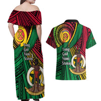 Halo Vanuatu Couples Matching Off Shoulder Maxi Dress and Hawaiian Shirt Happy 45th Independence Anniversary