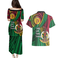 Halo Vanuatu Couples Matching Puletasi and Hawaiian Shirt Happy 46th Independence Anniversary LT14 - Polynesian Pride