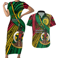 Halo Vanuatu Couples Matching Short Sleeve Bodycon Dress and Hawaiian Shirt Happy 46th Independence Anniversary LT14 Black - Polynesian Pride