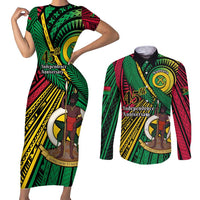 Halo Vanuatu Couples Matching Short Sleeve Bodycon Dress and Long Sleeve Button Shirt Happy 45th Independence Anniversary