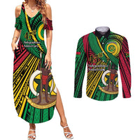 Halo Vanuatu Couples Matching Summer Maxi Dress and Long Sleeve Button Shirt Happy 45th Independence Anniversary