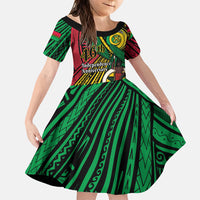 Halo Vanuatu Family Matching Off Shoulder Maxi Dress and Hawaiian Shirt Happy 46th Independence Anniversary LT14 Daughter's Dress Black - Polynesian Pride