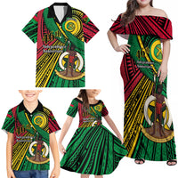 Halo Vanuatu Family Matching Off Shoulder Maxi Dress and Hawaiian Shirt Happy 46th Independence Anniversary LT14 - Polynesian Pride