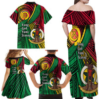 Halo Vanuatu Family Matching Off Shoulder Maxi Dress and Hawaiian Shirt Happy 46th Independence Anniversary LT14 - Polynesian Pride