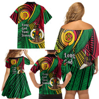 Halo Vanuatu Family Matching Off Shoulder Short Dress and Hawaiian Shirt Happy 45th Independence Anniversary LT14 - Polynesian Pride