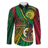 Halo Vanuatu Family Matching Off Shoulder Short Dress and Hawaiian Shirt Happy 46th Independence Anniversary LT14 Dad's Shirt - Long Sleeve Black - Polynesian Pride