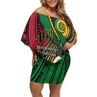 Halo Vanuatu Family Matching Off Shoulder Short Dress and Hawaiian Shirt Happy 45th Independence Anniversary LT14 Mom's Dress Black - Polynesian Pride