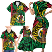 Halo Vanuatu Family Matching Short Sleeve Bodycon Dress and Hawaiian Shirt Happy 45th Independence Anniversary LT14 - Polynesian Pride