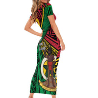 Halo Vanuatu Family Matching Short Sleeve Bodycon Dress and Hawaiian Shirt Happy 45th Independence Anniversary LT14 - Polynesian Pride
