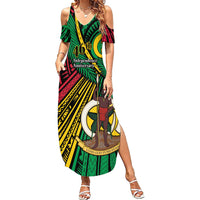 Halo Vanuatu Family Matching Summer Maxi Dress and Hawaiian Shirt Happy 46th Independence Anniversary LT14 Mom's Dress Black - Polynesian Pride
