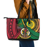 Halo Vanuatu Leather Tote Bag Happy 46th Independence Anniversary LT14 - Polynesian Pride