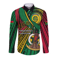 Halo Vanuatu Long Sleeve Button Shirt Happy 46th Independence Anniversary LT14 Unisex Black - Polynesian Pride