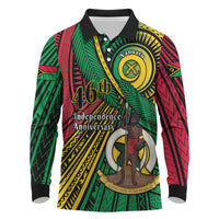 Halo Vanuatu Long Sleeve Polo Shirt Happy 46th Independence Anniversary LT14 Black - Polynesian Pride
