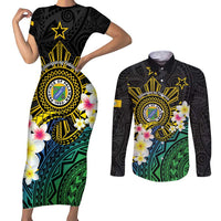 Lalawigan ng Palawan Couples Matching Short Sleeve Bodycon Dress and Long Sleeve Button Shirt Philippines Province Land of Promise LT14 Black - Polynesian Pride