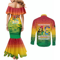 Vanuatu Indipendens Dei Couples Matching Mermaid Dress and Long Sleeve Button Shirt Yumi 46th Independence Anniversary