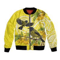 Bellbird New Zealand Bomber Jacket Korimako Kowhai Maori Pattern