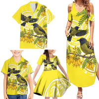 Bellbird New Zealand Family Matching Summer Maxi Dress and Hawaiian Shirt Korimako Kowhai Maori Pattern LT14 - Polynesian Pride