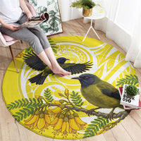 Bellbird New Zealand Round Carpet Korimako Kowhai Maori Pattern