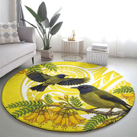 Bellbird New Zealand Round Carpet Korimako Kowhai Maori Pattern