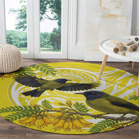 Bellbird New Zealand Round Carpet Korimako Kowhai Maori Pattern