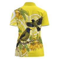 Bellbird New Zealand Women Polo Shirt Korimako Kowhai Maori Pattern