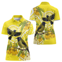 Bellbird New Zealand Women Polo Shirt Korimako Kowhai Maori Pattern