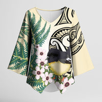 Endemic Tomtit New Zealand Kimono Sleeve Blouse Miromiro Manuka Silver Fern Maori Pattern