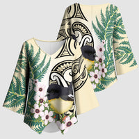 Endemic Tomtit New Zealand Kimono Sleeve Blouse Miromiro Manuka Silver Fern Maori Pattern