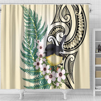 Endemic Tomtit New Zealand Shower Curtain Miromiro Manuka Silver Fern Maori Pattern