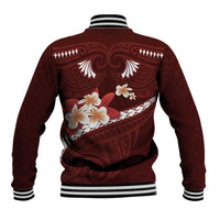 Oxblood Polynesia Baseball Jacket Tribal Pattern Tropical Frangipani