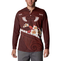 Oxblood Polynesia Button Sweatshirt Tribal Pattern Tropical Frangipani