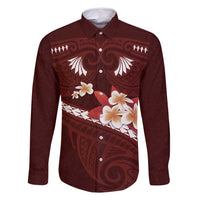 Oxblood Polynesia Family Matching Summer Maxi Dress and Hawaiian Shirt Tribal Pattern Tropical Frangipani