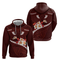 Oxblood Polynesia Zip Hoodie Tribal Pattern Tropical Frangipani
